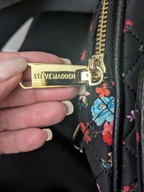 Steve Madden Black Quilted Floral Shoulder Bag with Gold Hardware